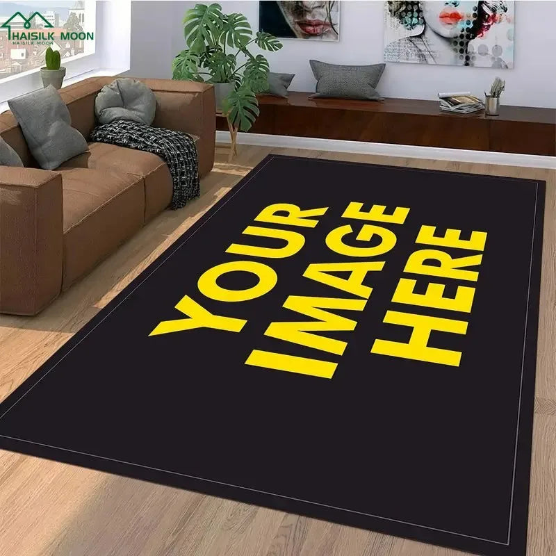 tapis personnalisable moderne noir jaune blanc polka dots géométrique salon chambreextérieur