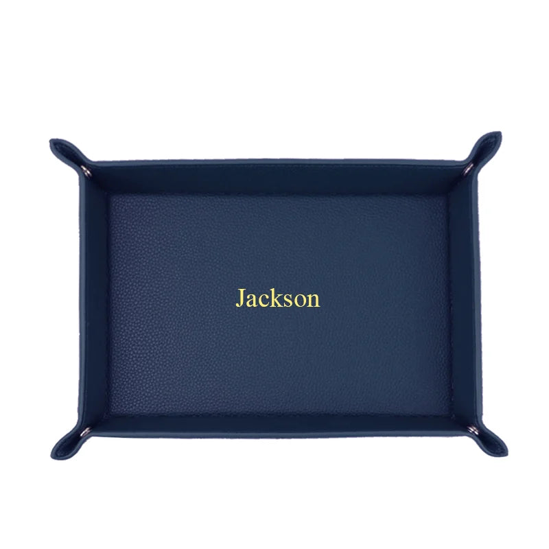 plateau rangement cuir bleu marine rose moderne dorés bijoux accessoires cosmétiques organiser pièces monnaie
