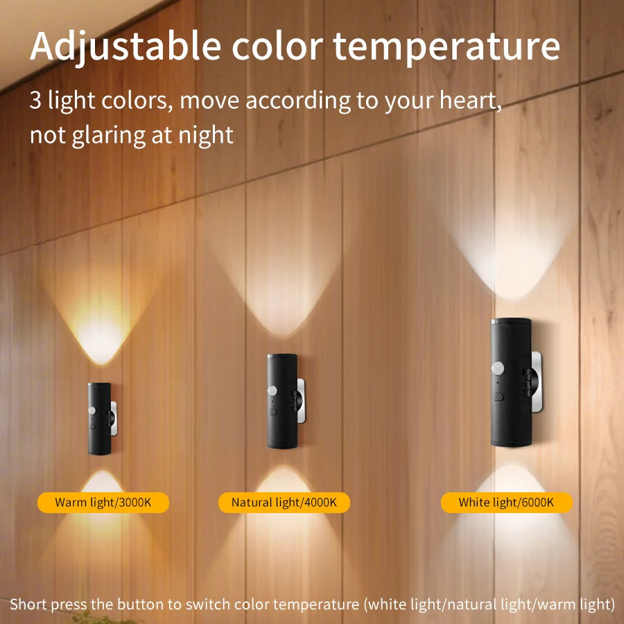 lampe murale led rechargeable détecteur mouvement blanc noir moderne adhésif deux têtes veilleuse chambre