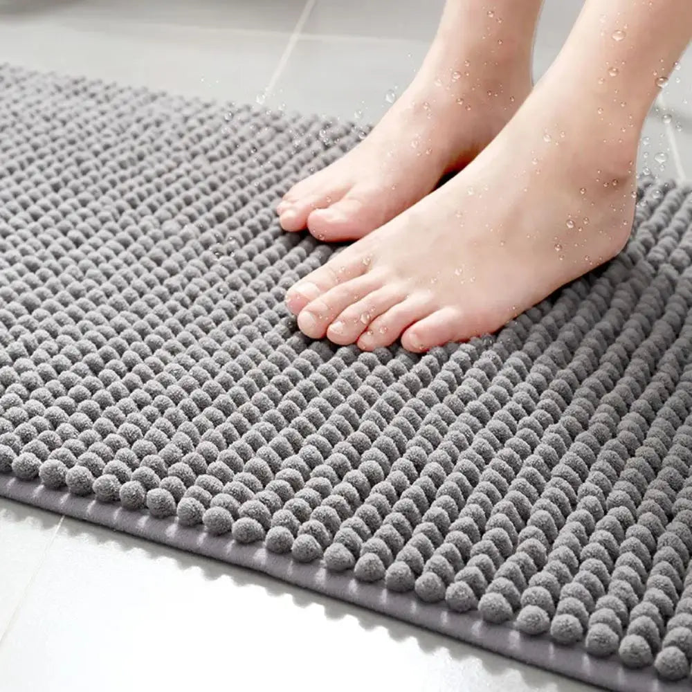 tapis bain gris rose boules relief antidérapant moderne sol epais chenille