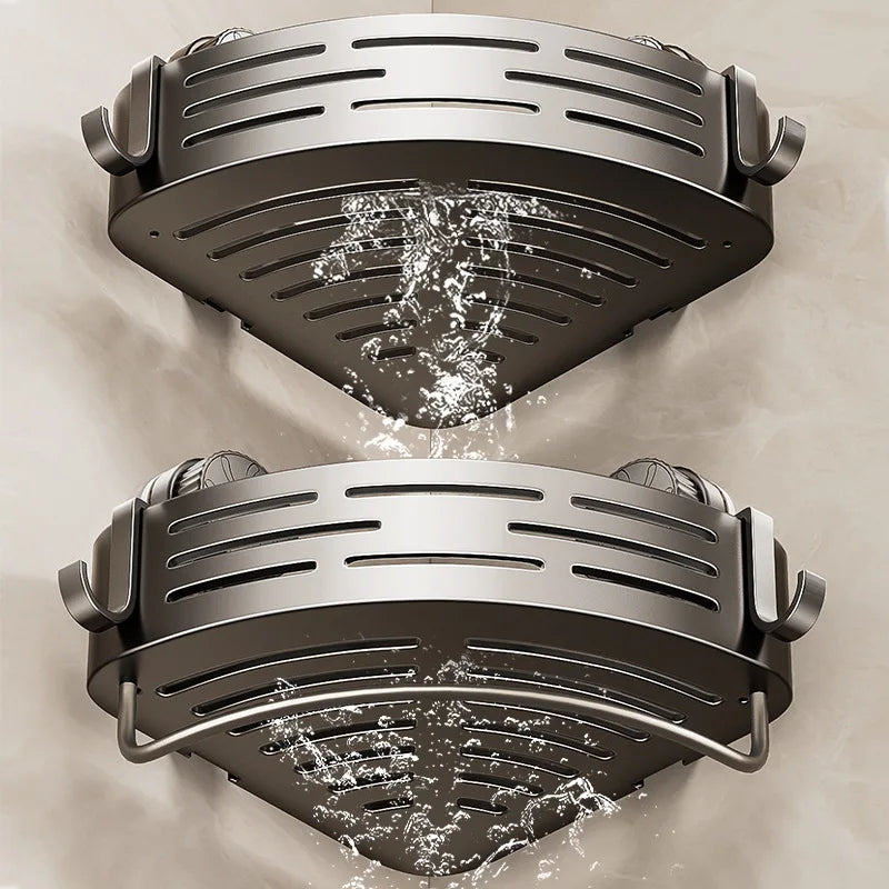 étagère salle bain gris moderne ventouse rangement bain murale ajourée crochets suction