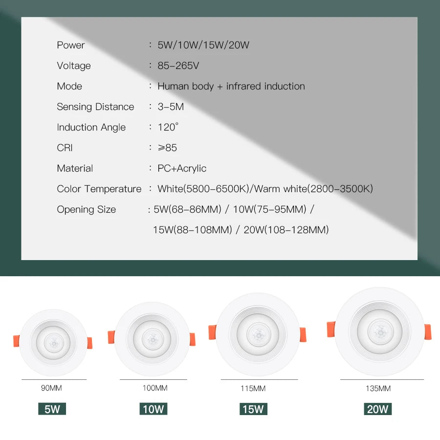 spot led blanc moderne 10w 15w 20w 5w pir induction infrarouge 85265v