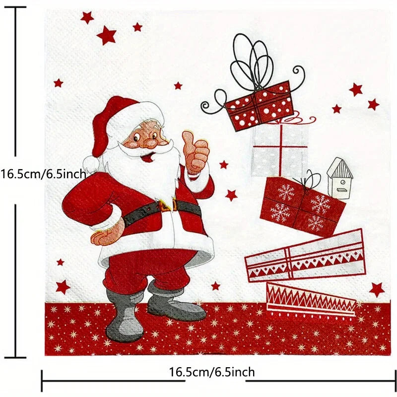 serviettes papier noel pere noel rouge blanc geometrique festives 16.5cm 6.5cm