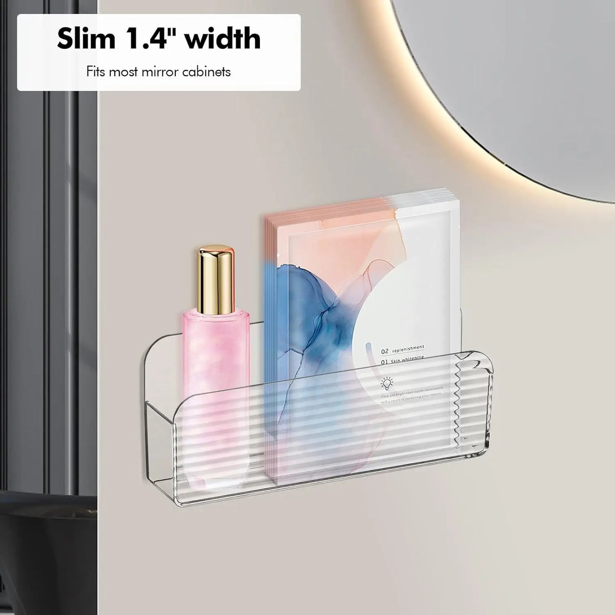 boîtes rangement murales adhésives transparentes modernes rayures horizontales cosmétiques organisation élégante durable accessibles pratiques