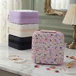 boîte rangement bijoux cuir pu rose noir rouge violet classique tissu carreaux glissière