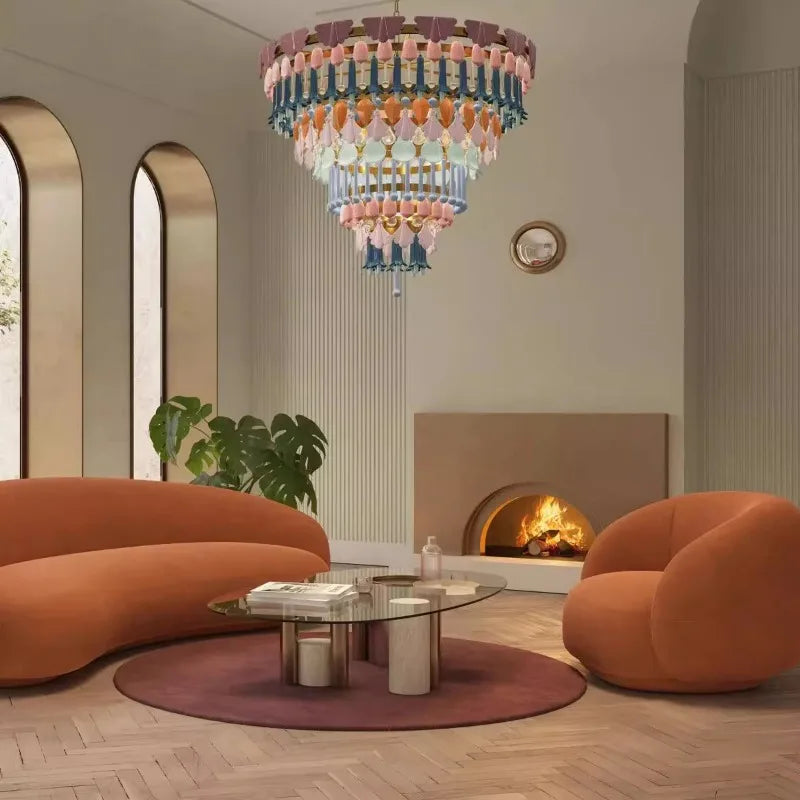 lustre moderne multicolore motif floral brillant élégant intérieur éclairage led suspension chambre salon