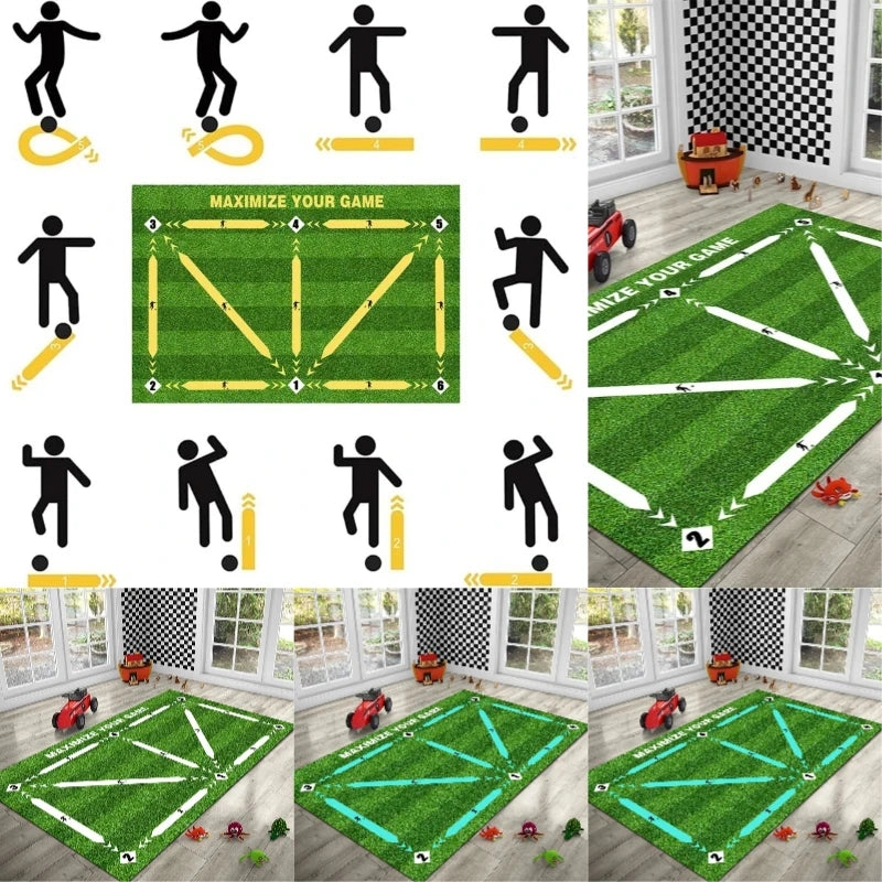 tapis football motif terrain lignes blanches fleurs noires moderne vert blanc enfants adultesintérieur extérieur