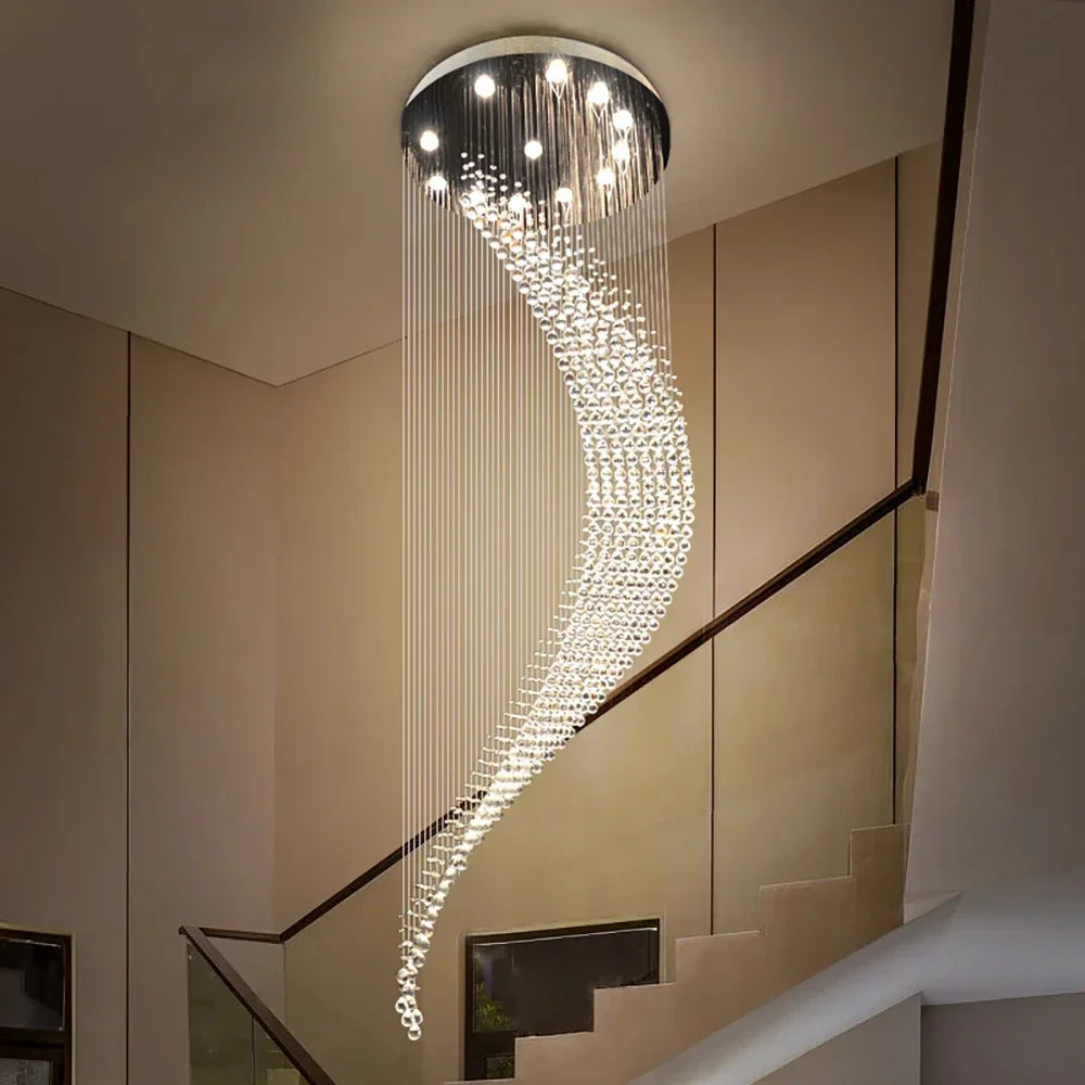 suspension lumineuse moderne cristal transparente haute 80cm 120cm 150cm 200cm 240cm 300cm
