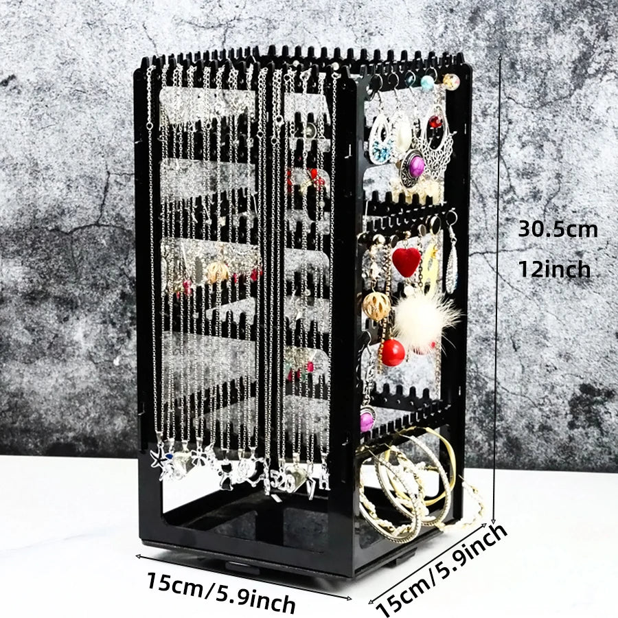 présentoir rotatif bijoux transparent noir rangement colliers boucles oreilles moderne utilitaire porte accessoirescrição