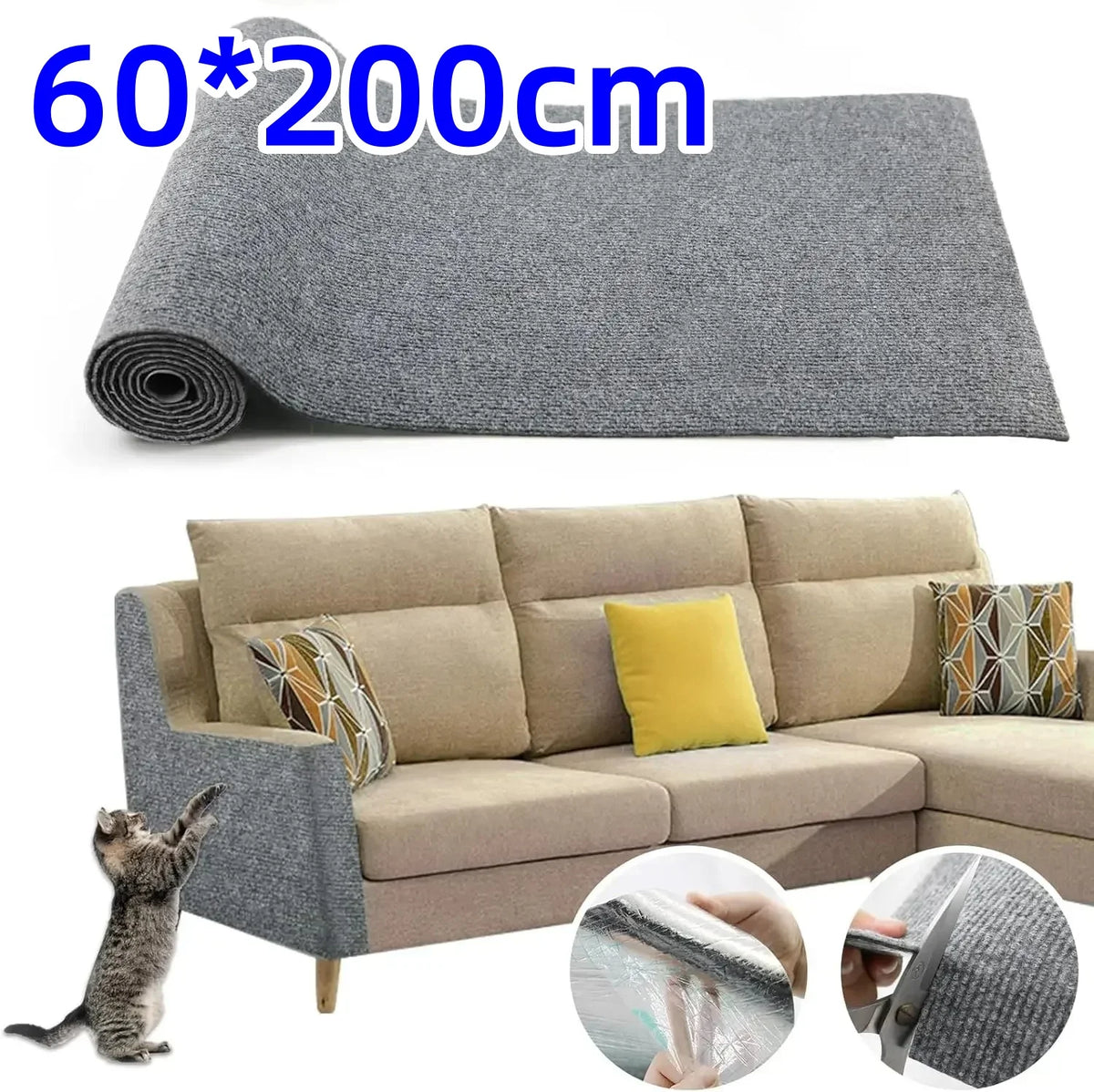 tapis protection meuble gris texture tissée adhésif moderne 60x200cm nylon