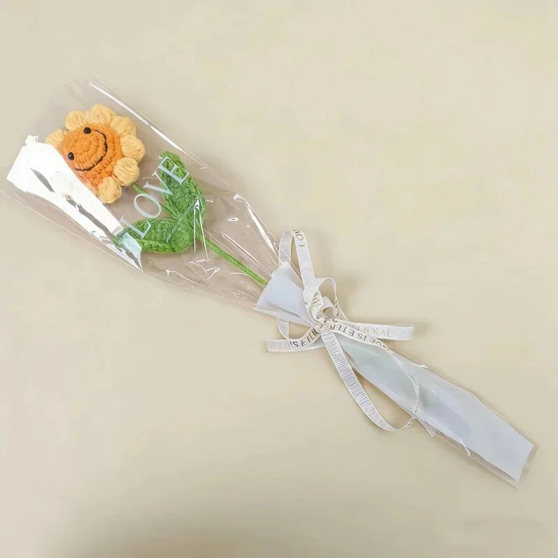bouquet fleurs artificielles tricotées jaune vert maison décoration intérieure saint valentin anniversaire mariage