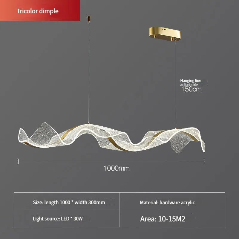 Suspension lumineuse moderne élégante blanc doré texture ondulée brillante câbles suspendus 120cm 100cm