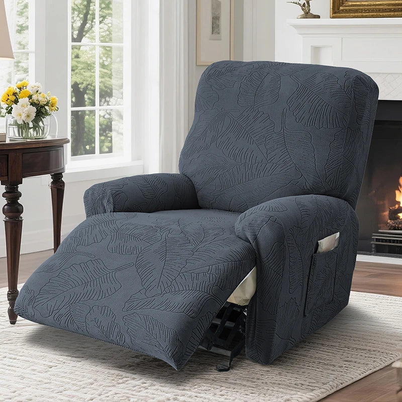 Housse canapé inclinable places vert olive imprimé feuilles moderne adhésif Jacquard polyestère
