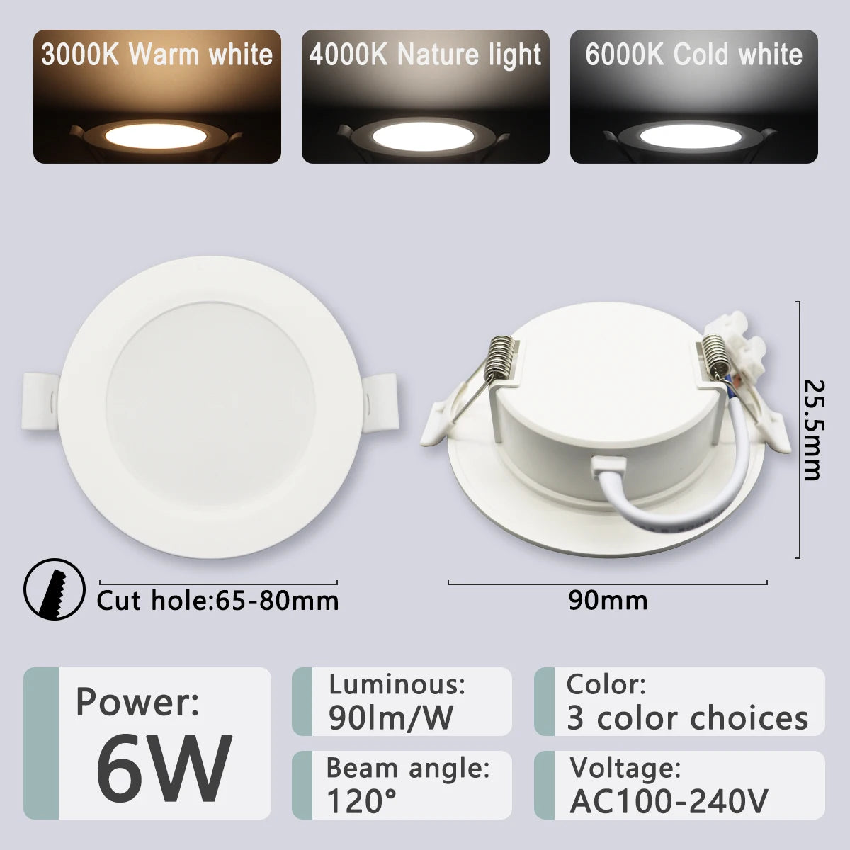 éclairage intérieur spot led downlight blanc moderne 120° ø90 25mm 6w 10w 14w 17w