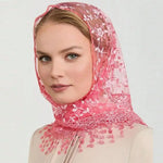 écharpe étoffe polyester motif floral blanc élégant voile tête décontracté