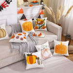 coussin carré halloween citrouilles feuilles deco moderne blanc opacité jacquard polyester fixations