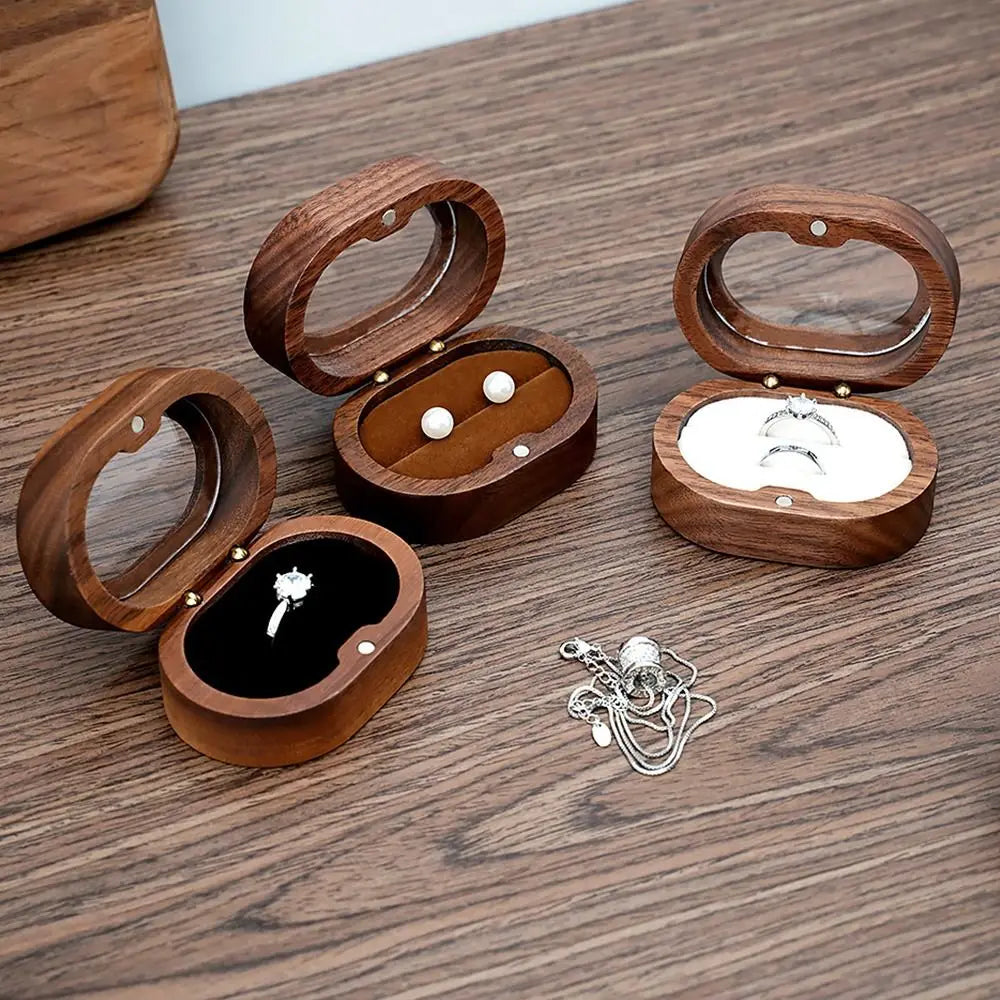 boîtes bijoux marron naturel classique anneaux rangement portable couple