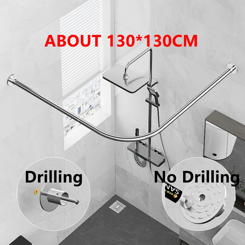 tringle rideau douche acier inoxydable forme moderne murale fixations visibles argentées
