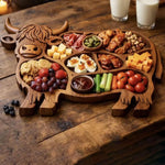 plateau charcuterie bois naturel taureau traditionnel fromage viande fruits légumes sauces