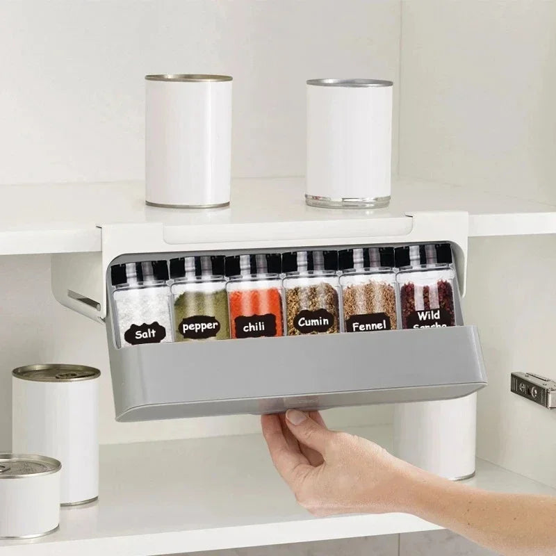 rangement épices adhésif mur blanc gris moderne bouteilles rack