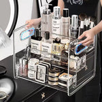 organisateur maquillage transparent moderne réutilisable compartiments clips fixations soins peau parfums cosmétiques porte maquillage