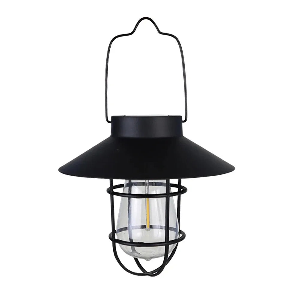 lampe solaire vintage transparente cuivre noir cage métallique filtre filament auto on offextérieur patio