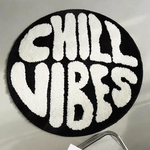 tapis rond polyester chill vibes antidérapant moderne salon chambre noire blanche