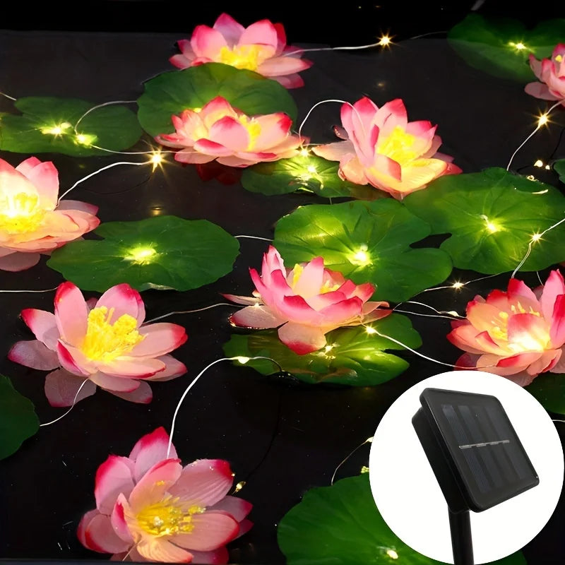 guirlande solaire extérieure 5m 50leds lotus feuilles vert rose moderne
