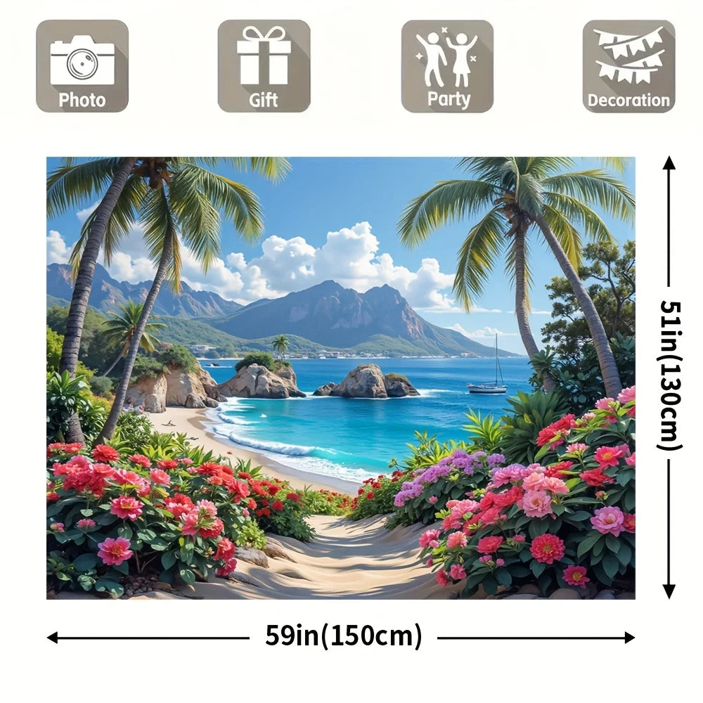 toile d'art paysage marin plage palmiers montagnes couleurs naturelles décoration intérieure chambre salon opaque