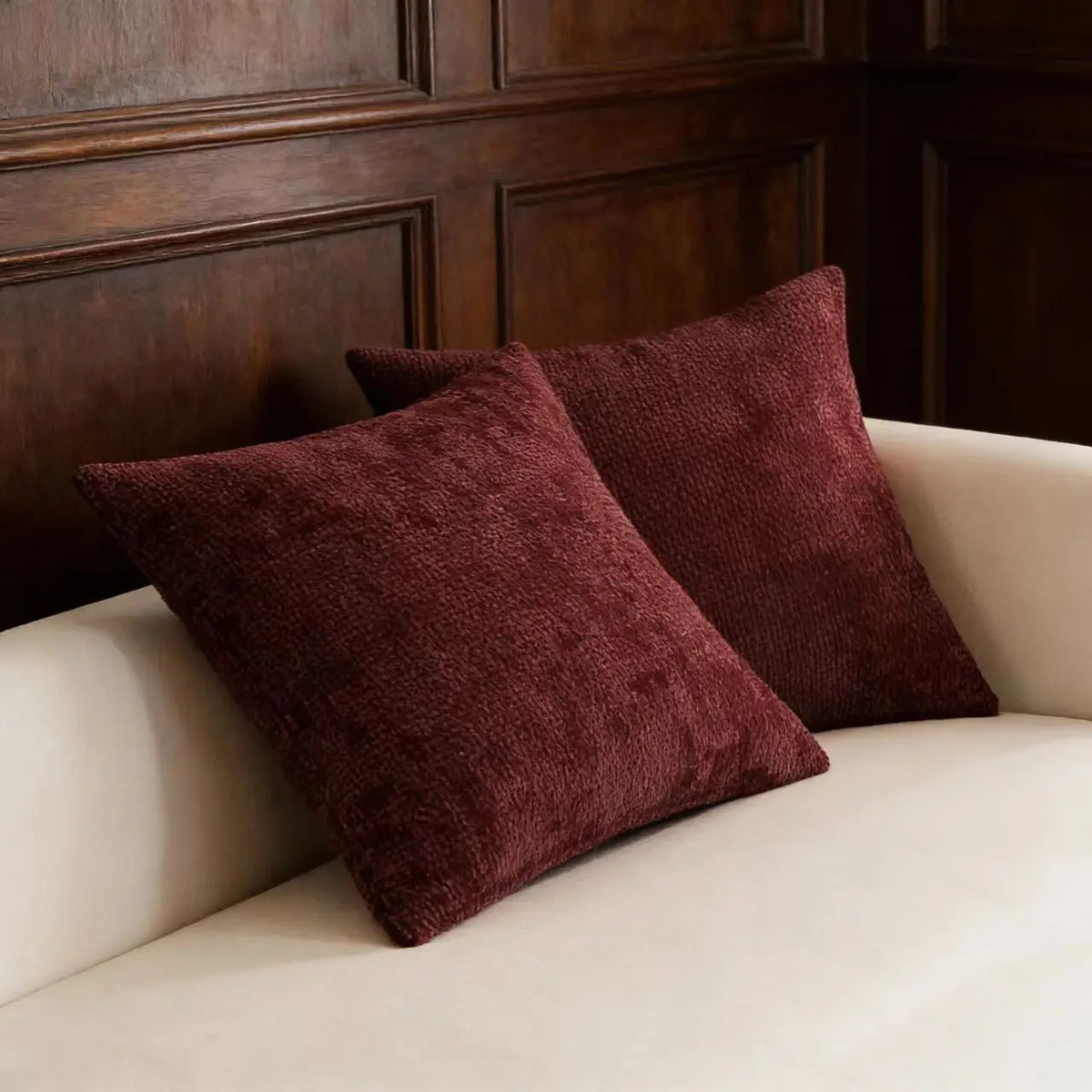 coussins carrés moderne rouge bordeaux texture tissée neutre 100 polyester haute qualité fixations