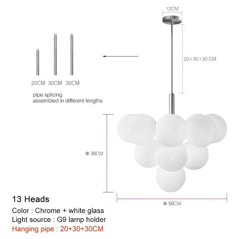 lampe suspendue boules transparentes moderne blanc doré câble annneau centralflux lumineux 60 249 tension
