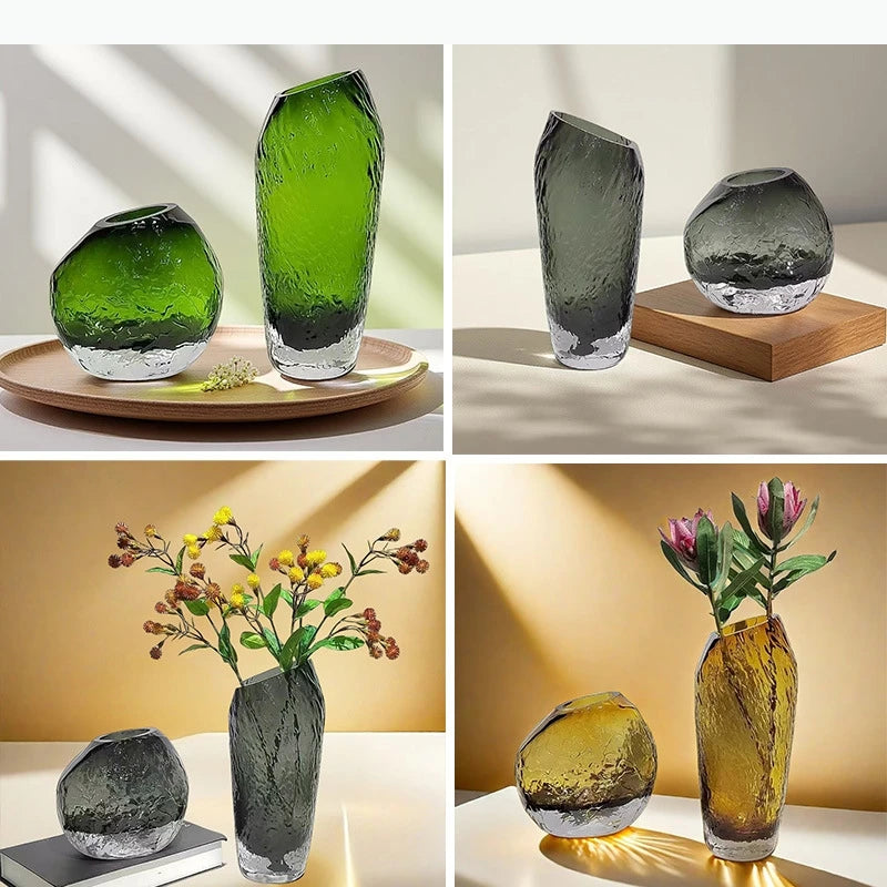 vase moderne vert marron clair texturé contemporain opacité grande petite