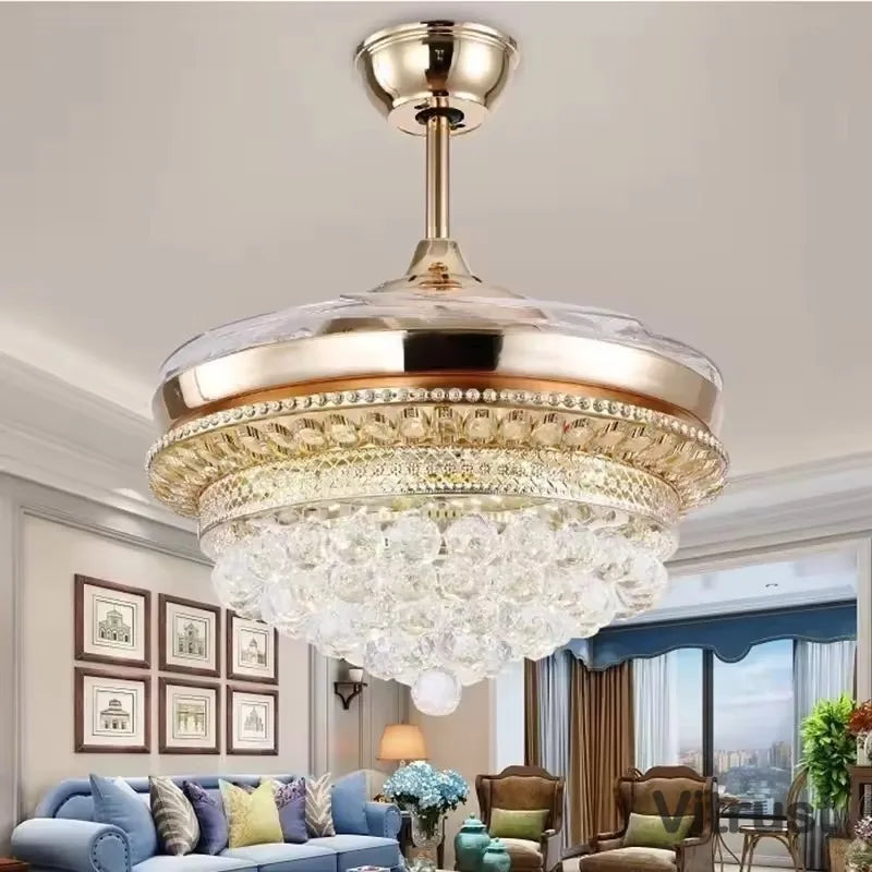 ventilateur cristal led doré télécommande classique chambre salon 42 48 pouces