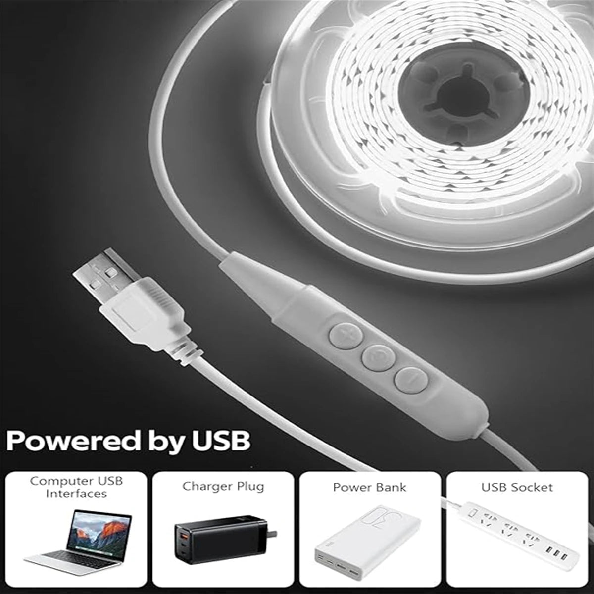 ruban led blanc lisse adhésif 5v usb flexible découpable deco chambre télévision