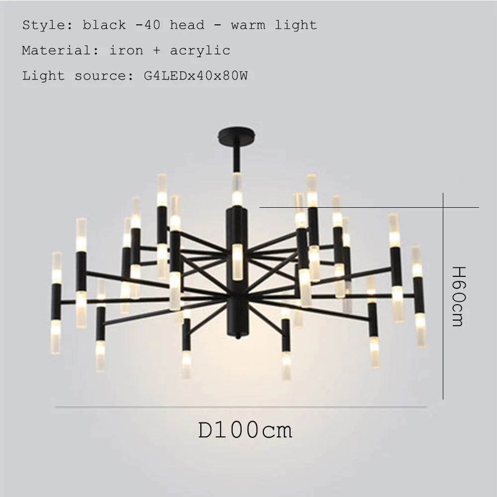lampe suspendue moderne noir doré tubes transparents structure métallique scandinave led