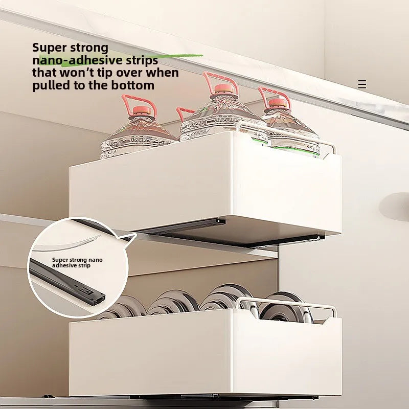 paniers rangement blancs acier inoxydable moderne adhésifs cuisine tiroirs armoires évier espaces étroits
