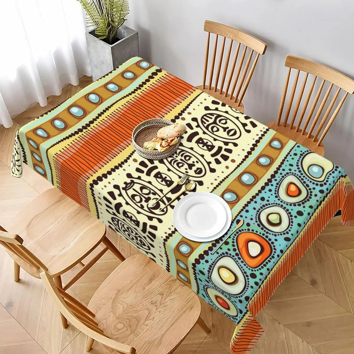 nappe rectangulaire géométrique moderne noire orange réutilisable polyester table manger festive vacances