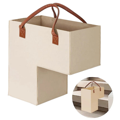 sac main feutre beige uni moderne poignées cuir respectueux environnement pliable rangement