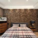 mosaïque hexagonale bois marron moderne décoration murale chic pièces irrégulières gravure naturelle