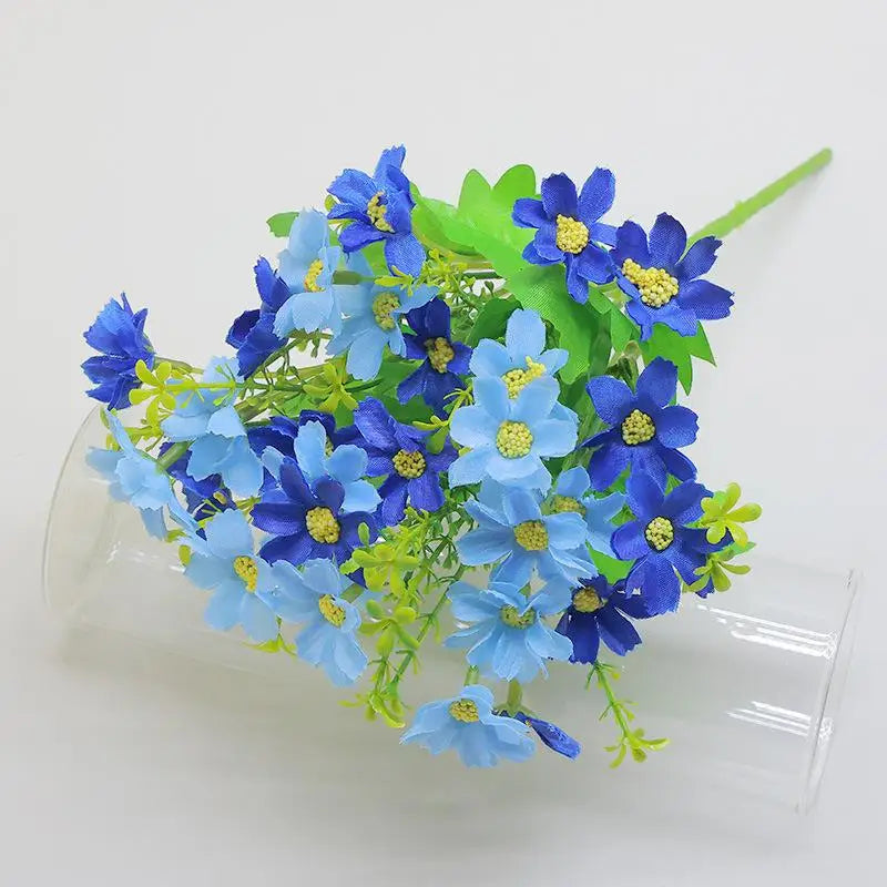 bouquet artificiel fleurs simples feuilles vertes moderne décoration intérieure opacité bleu rose jaune vert