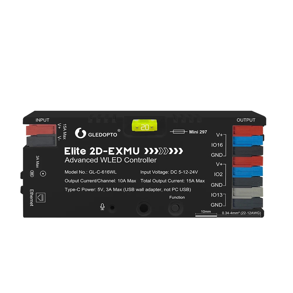 contrôleur wled ethernet wifi musique 360w ws2812 sk6812 20a fusible moderne noir