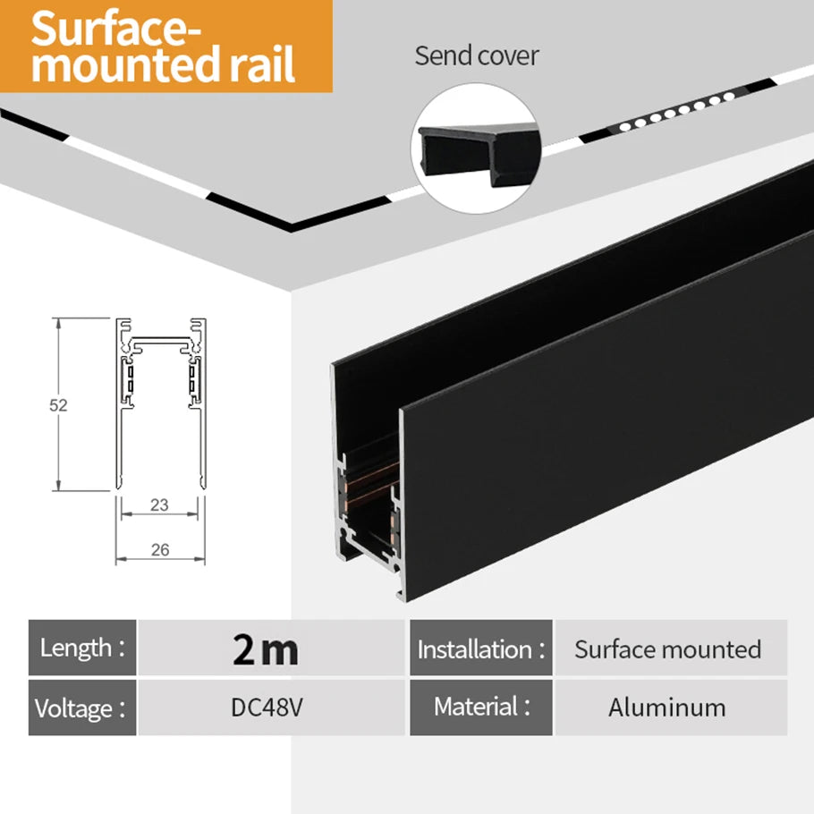 rail led magnétique noir mètres connecteurs d'angle clips fixation moderne