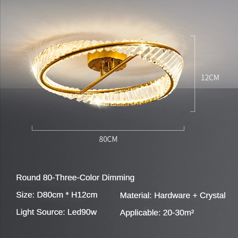 plafonnier moderne élégant doré transparent cristaux led 50cm 60cm 80cm dimmable