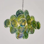 suspension lumineuse moderne rose verte verre transparent chaîne métallique 65cm 65cm