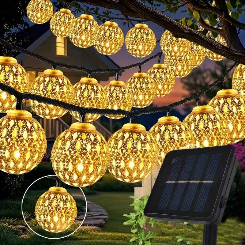guirlande lumineuse solaire or noir géométriques 20 led 5m moderne festive