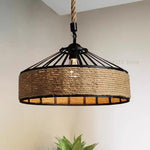 Lampe suspendue industrielle corde tressée noir beige métal ampoule salle manger