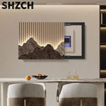 cadre mural contemporain noir montagne relief lignes lumineuses minimaliste fixations murales decoration interieur