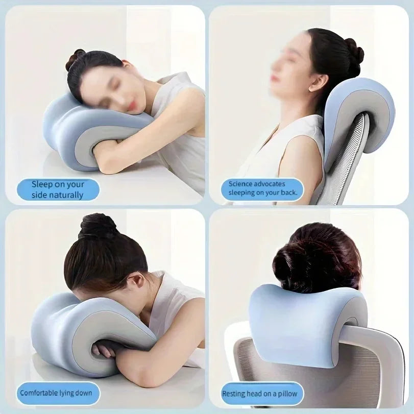 coussin repos ergonomique mousse mémoire forme concave bleu clair gris contemporain soutien cou cervical