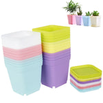 pots fleurs carrés multicolores plastique violet bleu jaune vert moderne adhésif 7cm 8cm 5cm