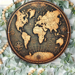 décoration murale carte monde vintage bois ancienne noire ronde occasion anniversaire noël mariage